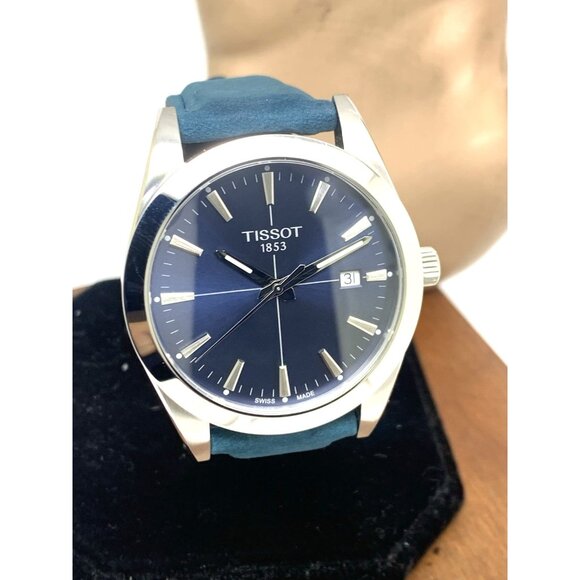 Tissot Men's Watch Swiss Quartz Blue Dial Date 40mm Leather Strap T127410A - Picture 14 of 15